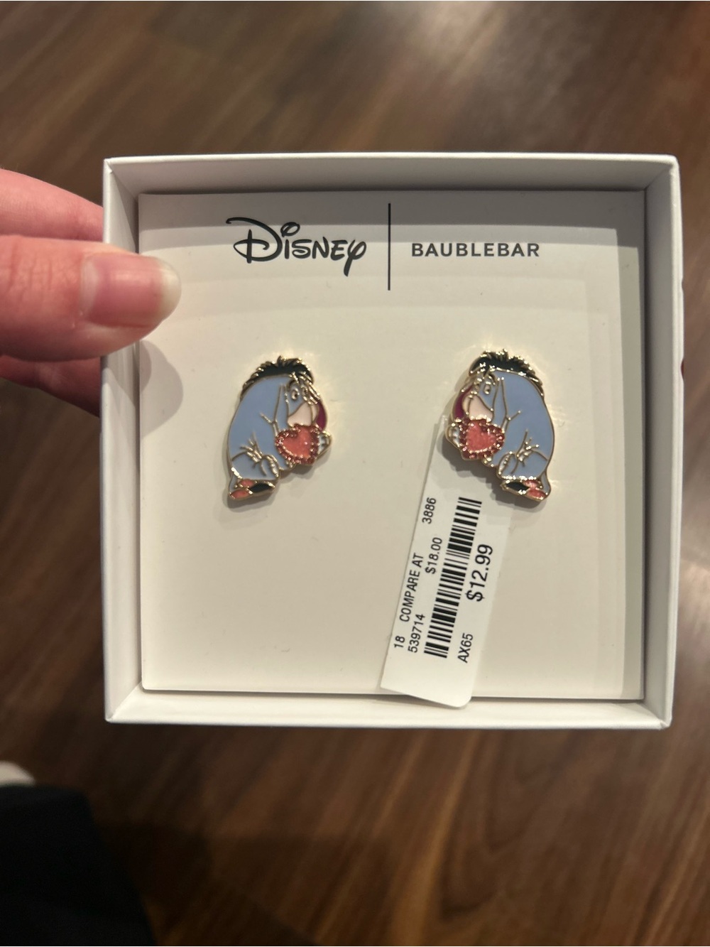 New Disney Eeyore Enamel Stud Earrings - Light Blue & Pink with Gold Trim - Picture 2 of 5